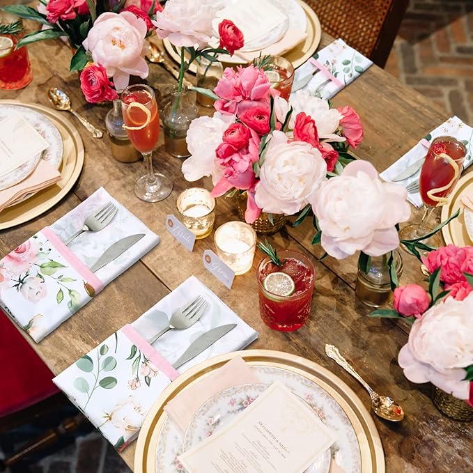 12 Pcs Floral Cloth Napkins 20'' x 20'' Washable Dinner Tea Party Napkins for Kitchen Party Wedding Restaurant Indoor Outdoor Botanical Fresh Spring Summer