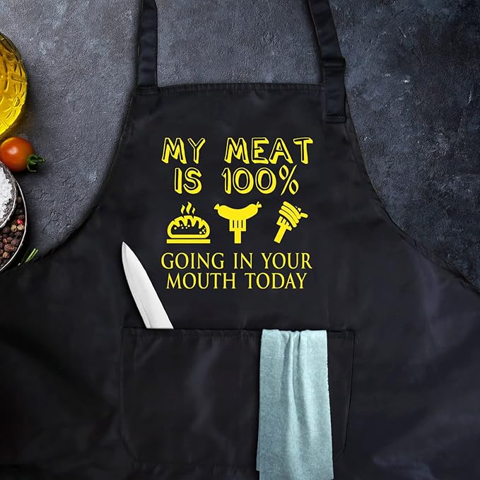 Funny apron for men Adjustable Waterproof with Pockets for Cooking Baking BBQ Gift Apron for Day, Birthday Gifts