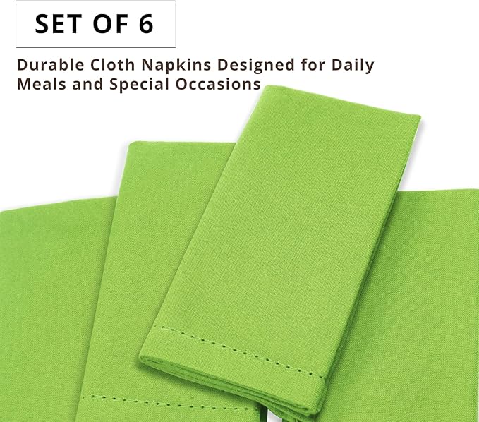 PurpleEssences Set of 6 Hemstitch Cloth Dinner Napkins 100% Cotton - Soft Durable Washable - Ideal for Wedding Spring Easter Summer - Perfect Everyday Use Table Linen 18x18 - Apple Green