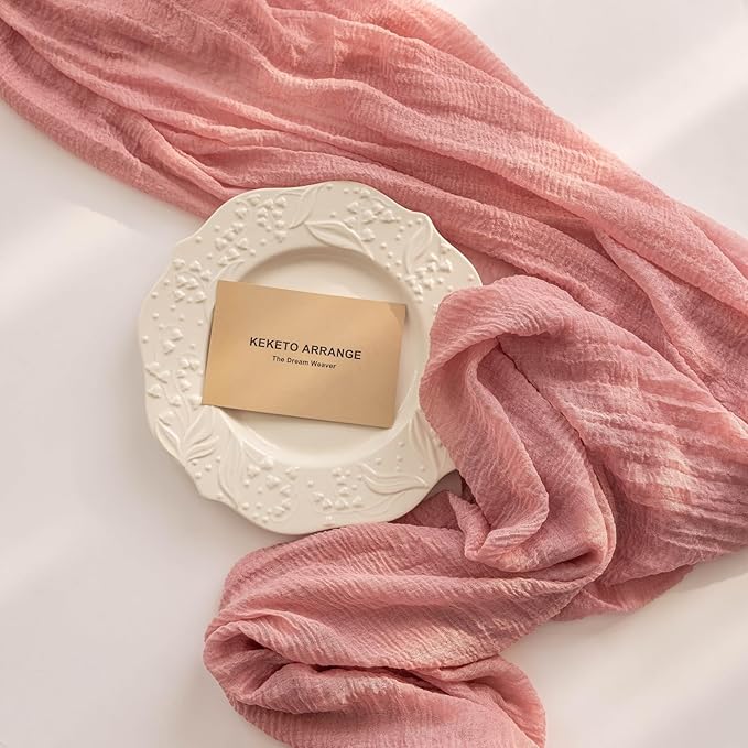 Keketoarrange 3pcs Cheesecloth Table Runner Dusty Rose Gauze 120 Inch 10 FT Rustic Boho Cheese Cloth Runner for Wedding Baby Shower Bridal Shower Party Long Sheer Centerpiece Fall Home Decoration