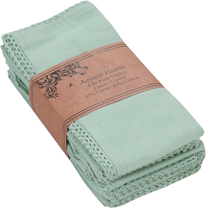 ACCENTHOME Teal Cloth Napkins Set of 6 18x18 inch Cotton Dinner Napkins - Washable Soft Premium Hotel Quality Reusable Napkins Perfect Table Napkins for Family Dinners, Weddings & Everyday Use