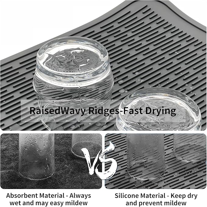 ZLR Large Silicone Dish Drying Mat (16" x 18") - XL Heavy Duty Drainboard Mat for Pots, Pans & Family Loads - Heat Resistant Trivet & Counter Protector, Easy Clean (Dark Gray)