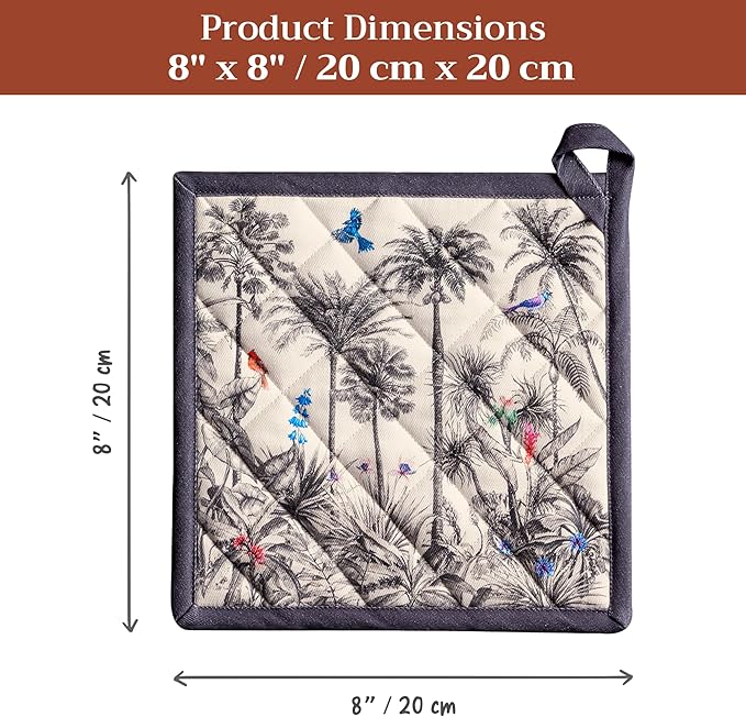 Maison d' Hermine Pot Holders 100% Cotton Heat Resistant Potholders 8" x 8" Hot Pads with Loop for Thanksgiving Christmas Decorations BBQ Cooking Baking Handling Hot Pans (Pack of 1, Amazonia)