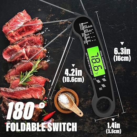 AWLKIM Digital Meat Thermometer - Fast Instant Read Food Thermometer, Waterproof Kitchen Thermometer with Backlight & Hold Function for Cooking, Candy Making, Outside Grill