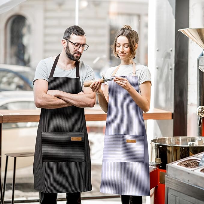 BeLuyi 2 Pack Adjustable Bib Apron with 2 Pockets Chef Cooking Kitchen Restaurant Aprons for Women Men