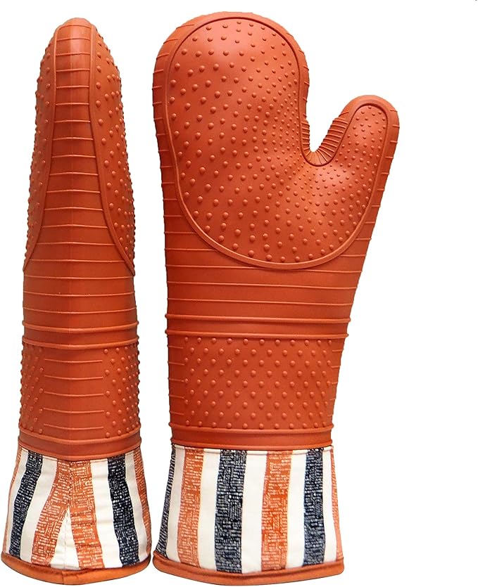 RED LMLDETA Heat Resistant 550 Degree Oven mitt, Silicone Oven Hot Mitts - 1 Pair, Extra Long Professional Baking Oven Gloves - Food Safe,Pot Holders Cooking,Grilling,Kitchen (Tangerine Mittens)