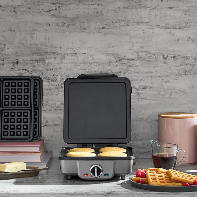 Cuisinart Belgian Waffle Maker with Pancake Plates, Nonstick Plates, 6 Browning Levels, Ready Indicator Lights, Temperature Control, Deep Waffle Pockets, WAF-300NAS, Brushed Stainless