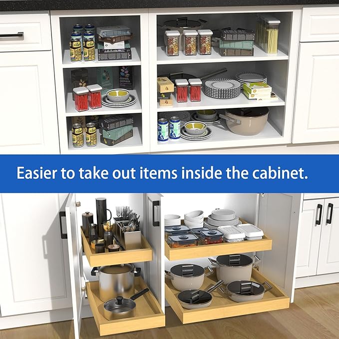 Wooden Pull out Cabinet Organizer 15" W x 21" D x 4.3" H, Only for 15" Cabinet Openg Heavy Duty Kitchen Slide Out Drawers
