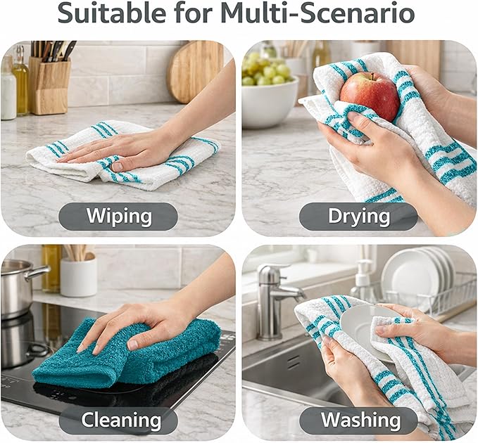 RIVERSIDE Pack of 12 Premium Kitchen Towels 16 x 26 Inches, 100% Cotton Kitchen Hand Towels, Super Soft and Highly Absorbent Dish Towels for Kitchen (Teal)