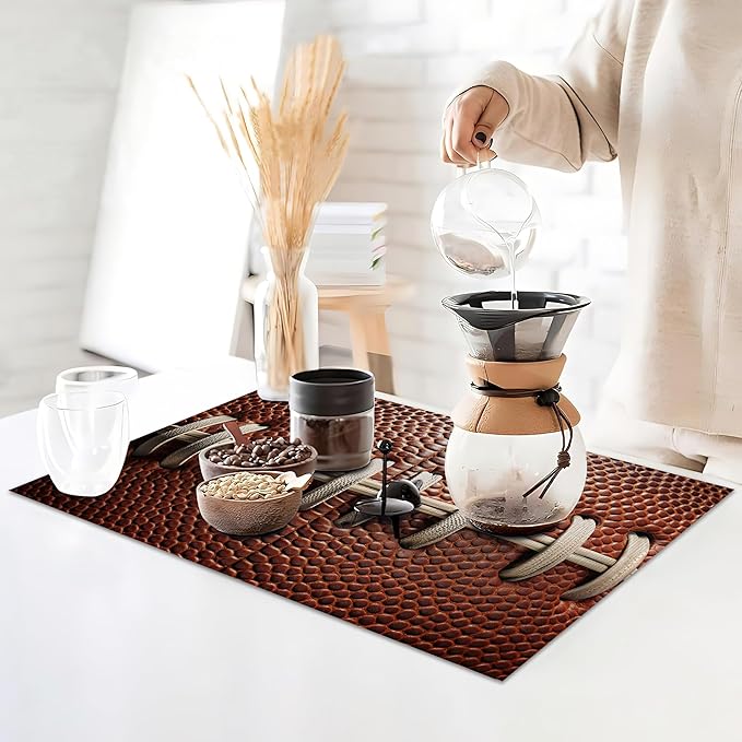 Football Texture Placemats Set of 6,Laces Stripes Placemats Washable Kitchen Dining Linen Table Mats Stain Heat-Resistant for Home Party Indoor 12x18 inch