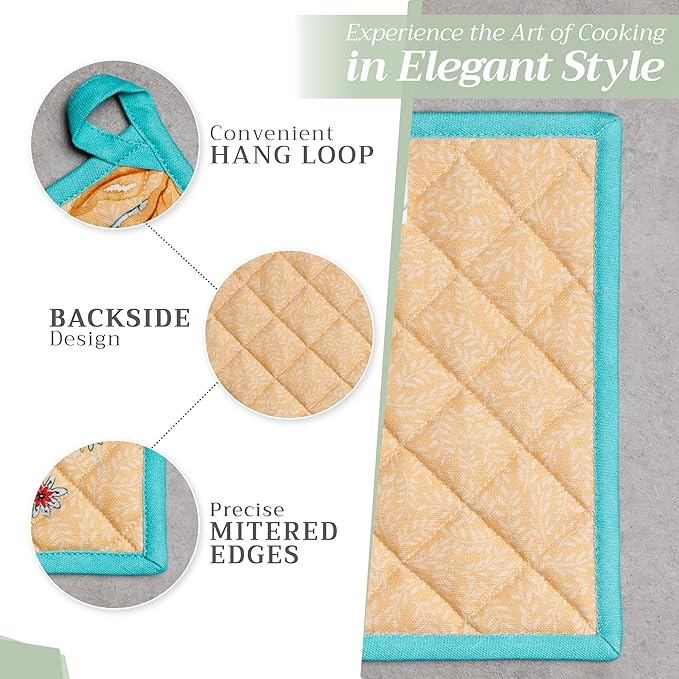 Maison d' Hermine Pot Holders 100% Cotton Heat Resistant Potholders 8" x 8" Hot Pads with Loop BBQ Baking Gifts for Mothers Day Handling Hot Pans Spring/Summer (Pack of 1, Luxury Loft - Peach)