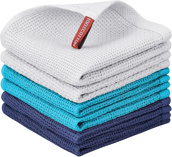 Nialnant 6 Pack Dish Rags, 100% Cotton Kitchen Dish Cloths for Washing Dishes, Soft and Absorbent Cleaning Rags - 12x12 Inch