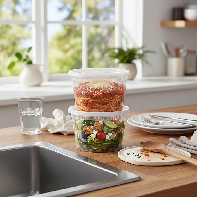 BluShine [36 Sets] 16 oz. Plastic Deli Food Storage Containers with Airtight Leak Proof Lids - Reusable -Microwave, Fridge, and Freezer Safe