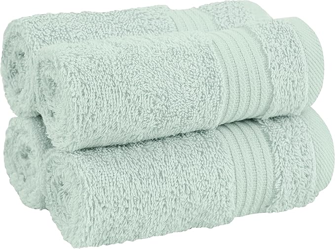 Cotton Paradise 100% Cotton Turkish Washcloth Set for Bathroom, 4 Piece Soft Absorbent Small Towels Wash Rags, Mint