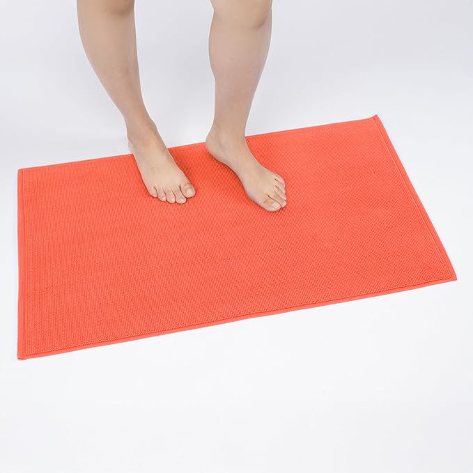 Cotton Paradise 100% Cotton Non Slip Bath Mats for Bathroom, 17x24 inch Soft Absorbent Quick Dry Machine Washable Floor Bath Mat, Coral