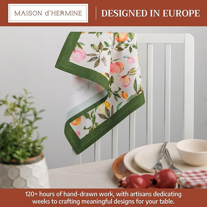 Maison d' Hermine Cloth Napkins Set of 4 100% Cotton Everyday Reusable Square Napkins Cloth Washable Dinner Party Wedding Restaurant Gifts for Mothers Day Spring/Summer (Soleil Fruite, 18" x 18")