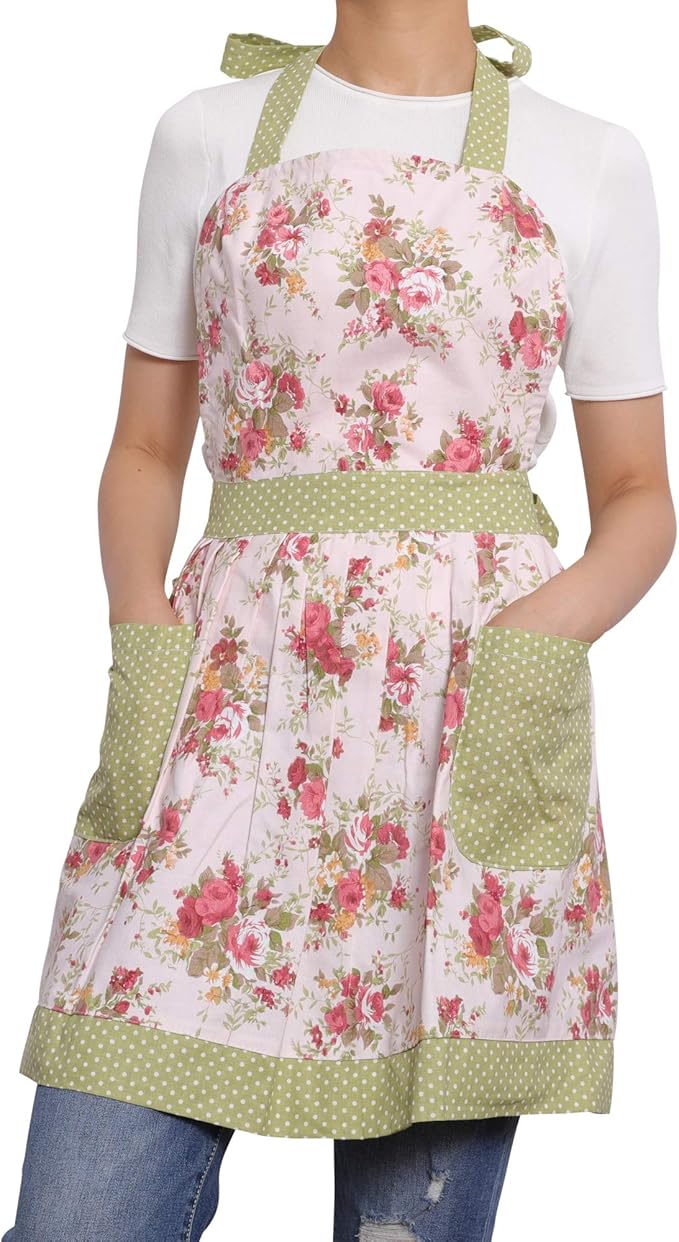 NEOVIVA Kitchen Aprons for Women with Pockets,Cooking Aprons for Women,Vintage Apron for Baking Gardening,Gifts for Mothers