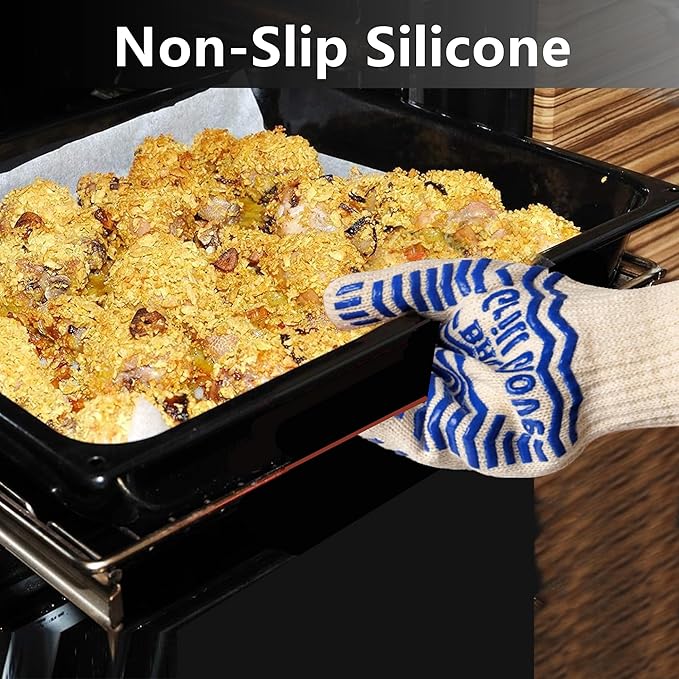 2 PCS Heat Resistant Oven Gloves - BBQ Gloves Grill Heat Resistant Cooking Gloves Fireproof Oven Gloves for Cooking, Non-Slip Fire Gloves for Grilling, Barbecue, Baking, Frying Oven Welding Gloves