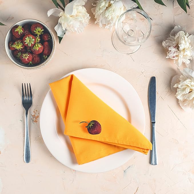 Hemmed Edge Cloth Dinner Napkins Set of 4 18x18 Inches - Mustard, Soft Decorative Premium Dinning Table Linen Napkin Ideal for Kitchen, Spring, Easter | Washable Polyester Fibre Napkin for Home Décor