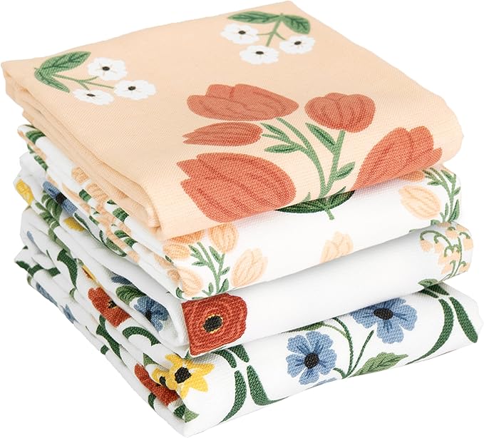 Ritz 100% Cotton Kitchen Towels, Tulip Trellis Floral – 16"x26" – Absorbent Dish Towels for Drying & Cleaning – Soft & Durable (Set of 4)