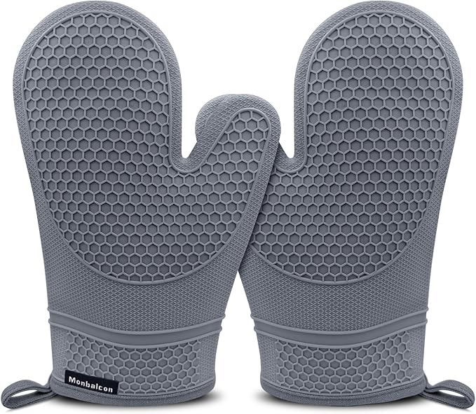 Silicone Oven Mitts Heat Resistant to 500ºF - [Ultra Heat Resistant] [Thickened Liner] [Waterproof Silicone] Kitchen Oven Gloves Mittens for Cooking, 1 Pair (Grey)