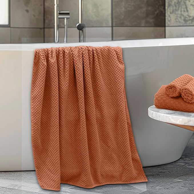 COTTON CRAFT Waffle 6 Piece Towel Set - 100% Cotton - 2 Oversized Luxurious Euro Spa Waffle Weave Large Bath Towels, 2 Hand Towels, 2 Washcloths - Absorbent Quick Dry Hotel Bathroom Shower - Mocha
