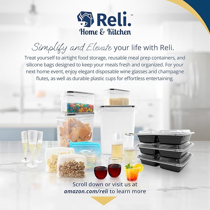 Reli. 5.2L Airtight Food Storage Containers with Lids (4 Sets) | Kitchen Organizers and Storage Pantry Organizers | BPA Free Plastic Container Set w/ 4 Measuring Cups, Dough Scraper, 6 Labels, Pen