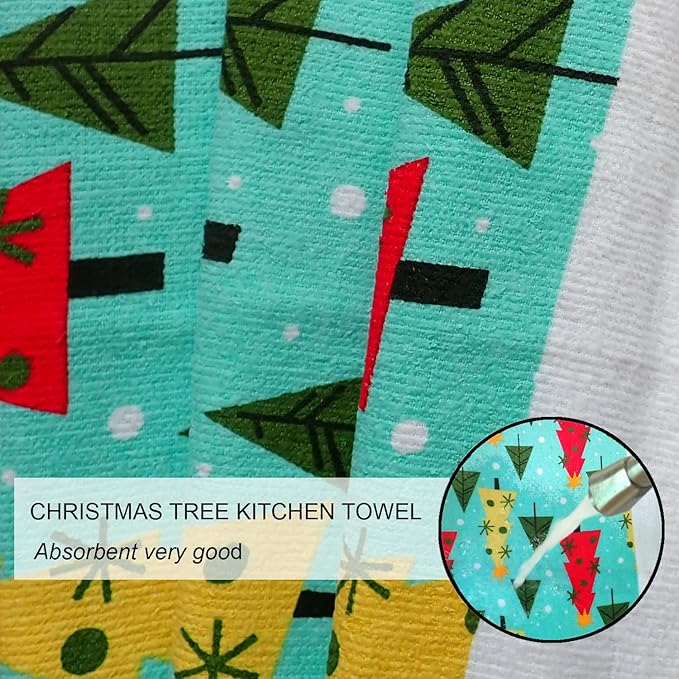 Oven Mitts and Potholders Dish Towles Set 100% Cotton for Perfect for Gifting, Baking and Everyday Cooking Durable Heat Resistant for Kitchen (5-Piece Christmas Tree)
