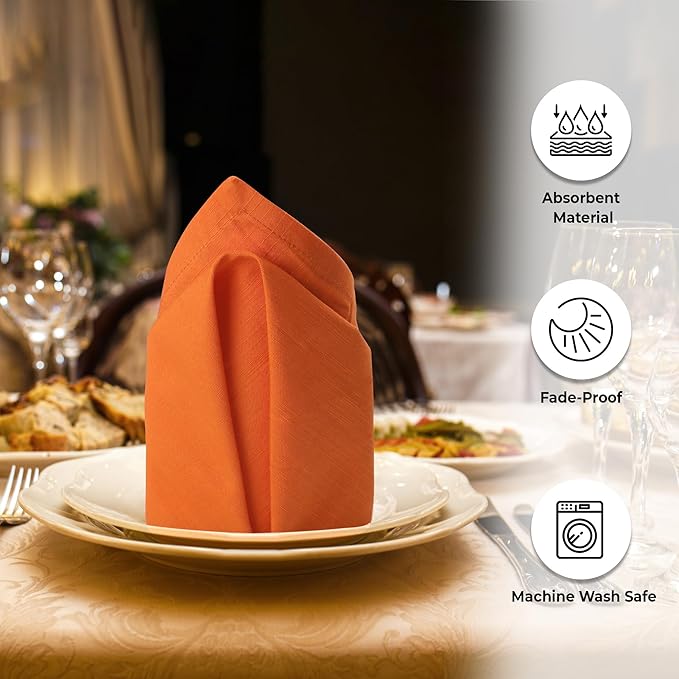 Urban Villa Cloth Napkins Set of 12 20x20 Inches 100% Cotton Napkins Cloth Washable Durable Reusable Absorbent Table Dinner Napkins Cloth for Hotel Lunch Restaurant Weddings Parties - Orange