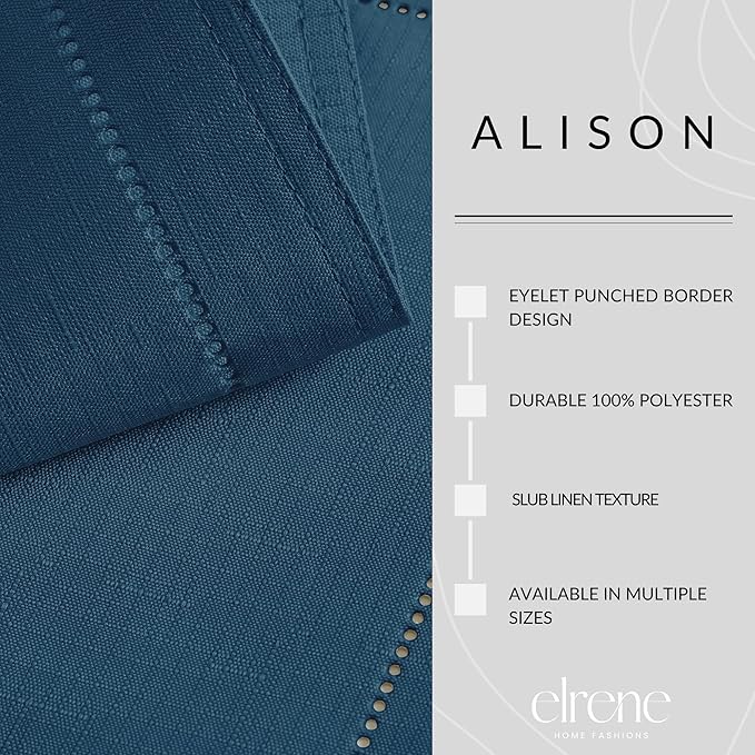 Elrene Home Fashions Alison Eyelet Border Design Wrinkle Resistant Fabric Tablecloth, 60"x84" Rectangle, Copen Blue