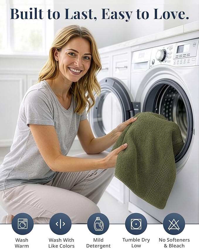 LANE LINEN Bath Hand Towels for Bathroom - 4 Pack (16" x 28"), 100% Cotton Hand & Face Towels Set - Soft, Prevent Fraying & Machine Washable - Everyday Family Towel, Gets Softer Each Wash - Oil Green
