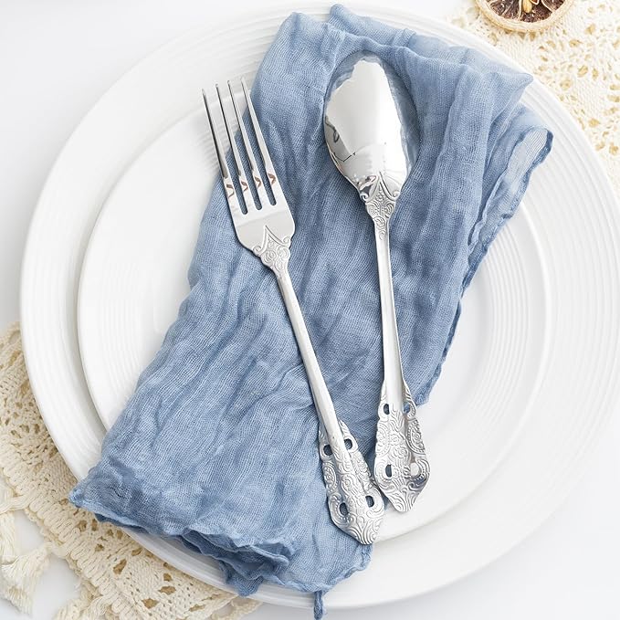 60 Pack Dusty Blue Cheesecloth Napkins Washable 21x21 Inches Dusty Blue Cloth Napkins Set of 60 Bridal Baby Shower Dinner Table Napkins for Wedding Rustic Boho Cotton Gauze Summer Party Table Decor