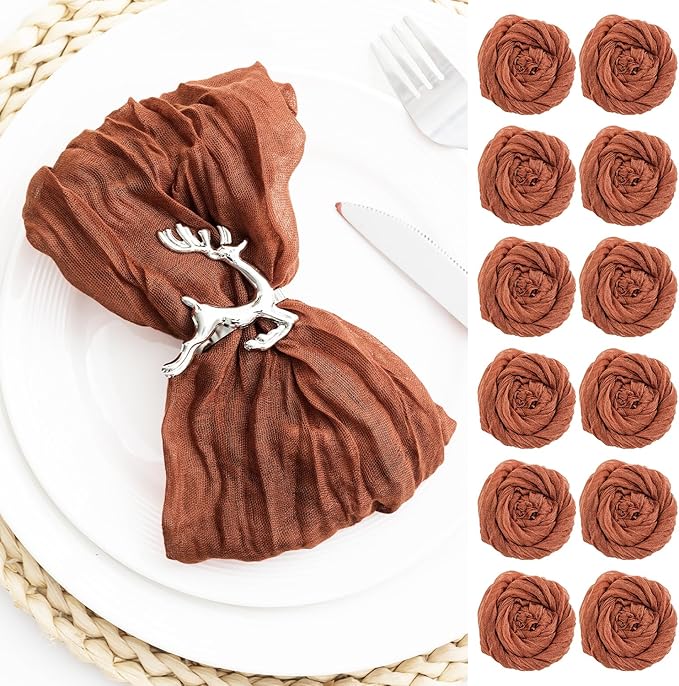60 Pack Terracotta Cheesecloth Napkins 21x21 Inches Terracotta Cloth Napkins Washable Set of 60 Dinner Table Napkins for Wedding Bridal Baby Shower Rustic Boho Cotton Gauze Summer Party Table Decor