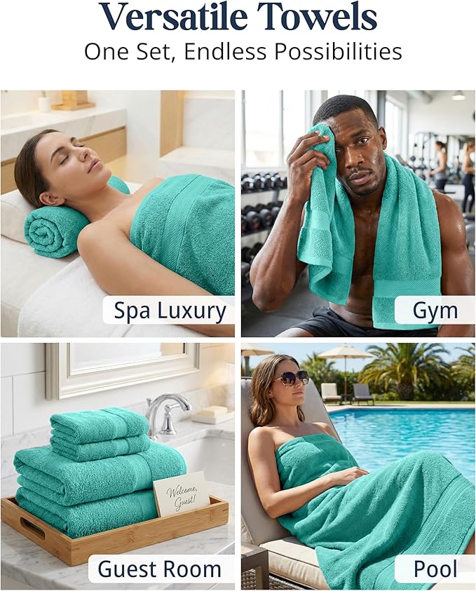 LANE LINEN 100% Cotton Bath Towel Set - 16 Pieces - Softer, Durable & Highly Absorbent - 4 Bath, 8 Wash cloths, 4 Hand Towels for Bathroom - Family Set, Premium Quality & OEKO-TEX Certified - Teal