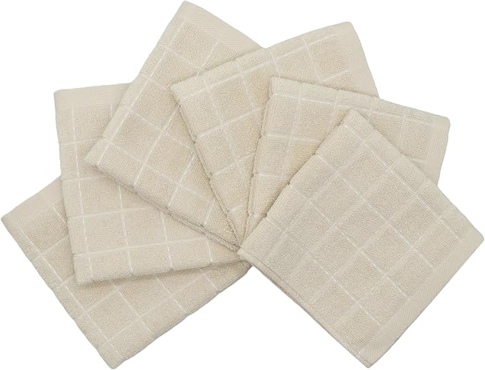 Cotton Terry Dish Cloths, Absorbent Dish Towels for Kitchen Drying, Soft Wash Cloths Multipurpose Dish Rags for Washing Dishes, 12 x 12 Inches, Set of 6 (Beige)