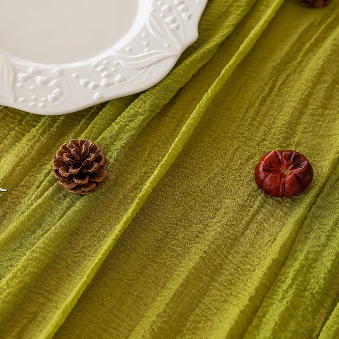 Keketoarrange Moss Green Cheesecloth Easter Spring Table Runner Gauze 120 Inch 10 FT Rustic Boho Cheese Cloth Runner for Wedding Baby Shower Bridal Shower Long Sheer St Patricks Day Home Decorations