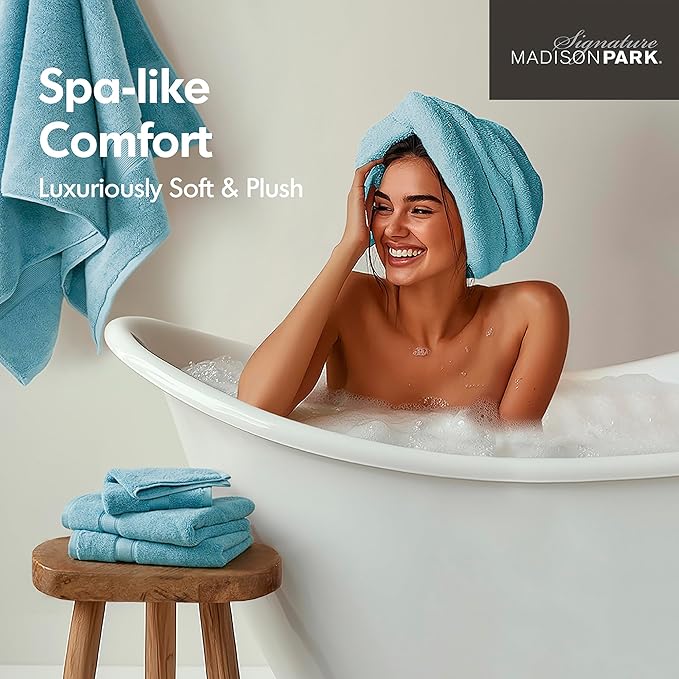 Madison Park 800GSM Bath Sheet Towel Oversized 34" x 68" 2 Pack 100% Cotton Bath Towel Set Highly Absorbent Hotel Spa Quality for Bathroom, Aqua