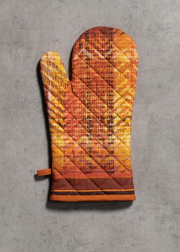 Maison d' Hermine Oven Gloves 100% Cotton Oven Mitt 7" x 13" with Loop Heat Resistant Cooking Gloves for Thanksgiving Christmas Decorations Baking Handling Hot Pans (Pack of 1, Thanksgiving Tartan)