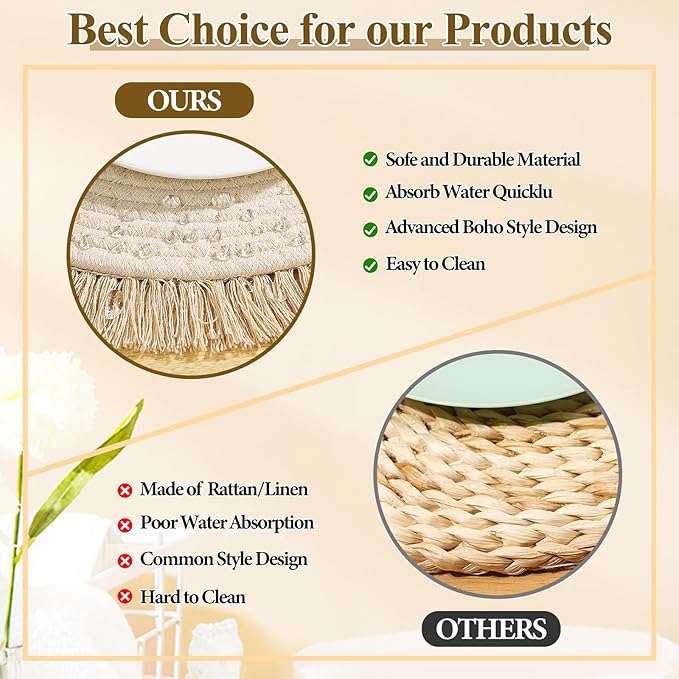 Round Placemats Set of 4 Table Mats 13Inch Washable Cotton Heat Resistant for Dining Table Decor, Farmhouse Thick Rustic Kitchen Placemats Non-Slip Hand Woven Boho Placemats for Thanksgiving Christmas