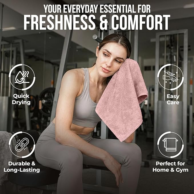 RIVERSIDE Pack of 24 Wash Cloths for Showering, 12 x 12 Inches, Super Soft & Absorbent, 100% Cotton Washcloths Premium Quality Flannel Face Cloths for Bathroom, Gym, Spa (Blush Pink, 24 Pack)