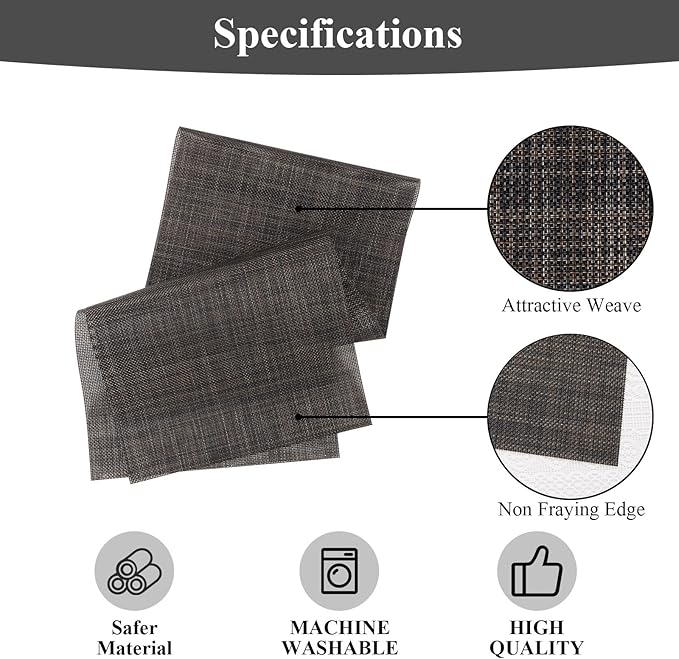 SHACOS Woven Vinyl Table Runner 12 x 54 inch Wipeable Plastic Table Runners Heat Resistant Runner for Table Indoor Outdoor, Black Brown