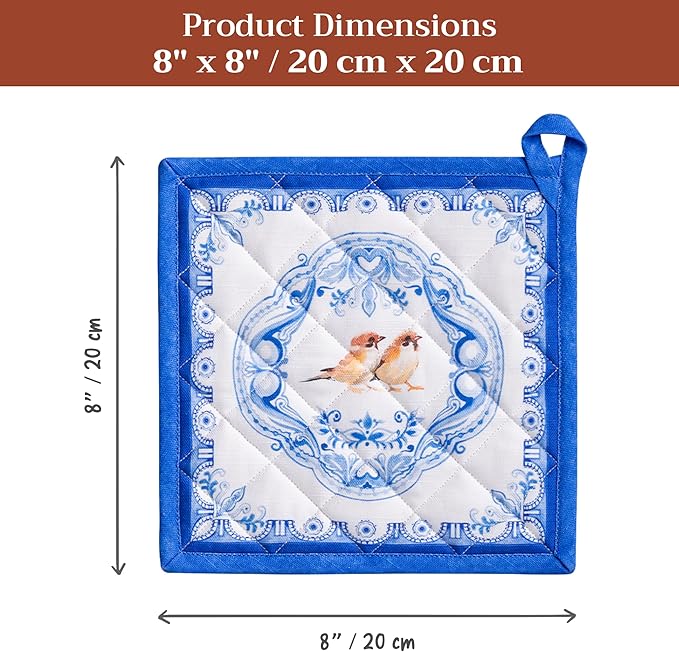 Maison d' Hermine Pot Holders 100% Cotton Heat Resistant Potholders 8" x 8" Hot Pads with Loop Cooking Baking Gifts for Mothers Day Handling Hot Pans Spring/Summer (Pack of 2, Amsterdam Canals)