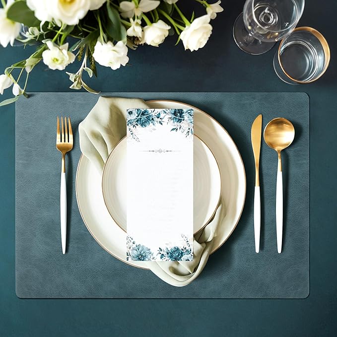 Roxifina Faux Leather Placemats Set of 6 - Vinyl Placemats Wipeable Waterproof Oil-Proof PU Place Mats Heat Resistant Reversible Table Mats for Dining, Kitchen, Outdoor, 12 x 17 Inch (Blue-Green Gray)