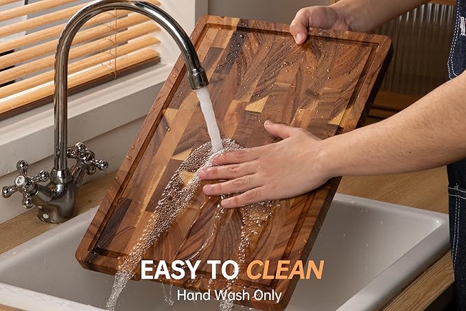 Walnut Wood Cutting Board End Grain Wooden Cutting Boards for Kitchen Chopping Block with Deep Juice Groove, Inners Handles, Gift Box, 16.5"x11.6"x0.8"
