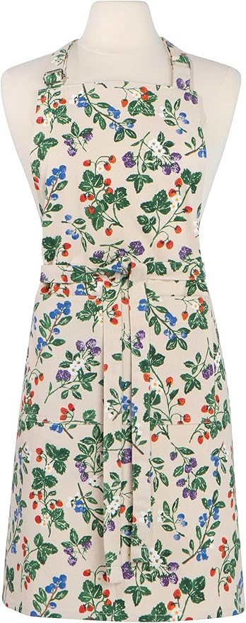 Now Designs Berry Bramble Chef Apron, Adjustable Neck Strap, 100% Cotton, W28 x L32in