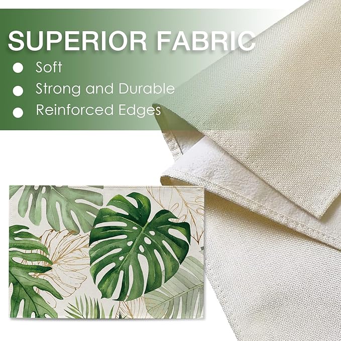 Seliem Spring Summer Palm Leaves Placemats Set of 4, Tropical Greenery Monstera Plant Dining Table Place Mats, Hawaii Seasonal Kitchen Decor Home Decoration 12 x 18 Inch