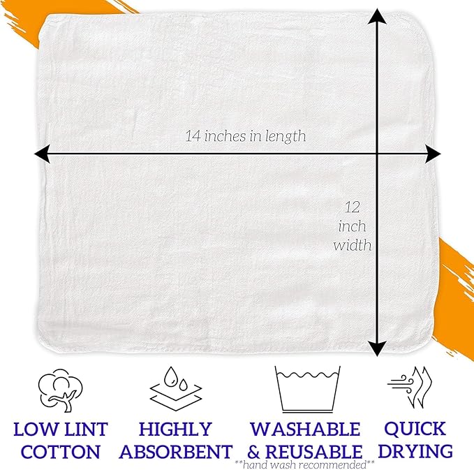 GREEN LIFESTYLE Shop Towels 12" x 14" 150 Pack - White Cotton Shop Towels, Cleaning Rags Bulk, Reusable Shop Rags, Durable Cleaning Cloths for Garage, Automotive, Industrial and Home