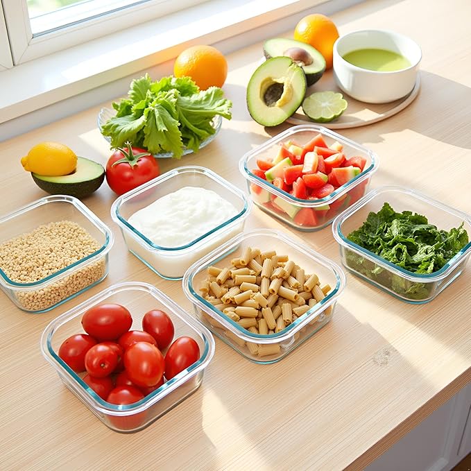 2 Cup Square Glass Food Containers set, Small Square Food Storage Containers With Airtight Lids, BPA free 16oz small Glass Meal Prep Bowls, Dishwasher, Microwave, Freezer Safe (Dark Blue)