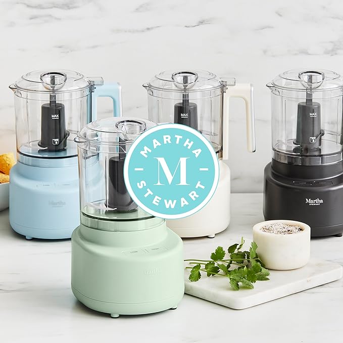 Martha Stewart 3 Cup Food Processor, Electric Vegetable Chopper, Stainless Steel Blades, 24oz BPA-Free Bowl, Pour Spout, Dicing, Mincing, Chop & Puree, Dishwasher Safe, Oil Chute, Easy-Clean, Honeydew