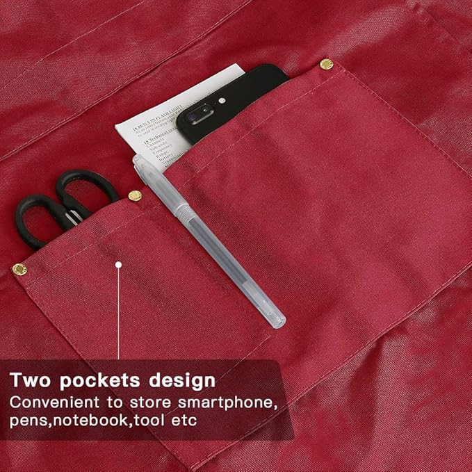 Mignongirl Crossback Apron with Pockets x2,Split Apron with Adjustable Straps,M-XXL